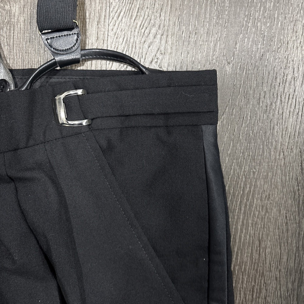 VTG 70s Wool Dress Pants With Suspenders Side Belt Talon Zipper Adjustable 38x31 - Picture 4 of 16